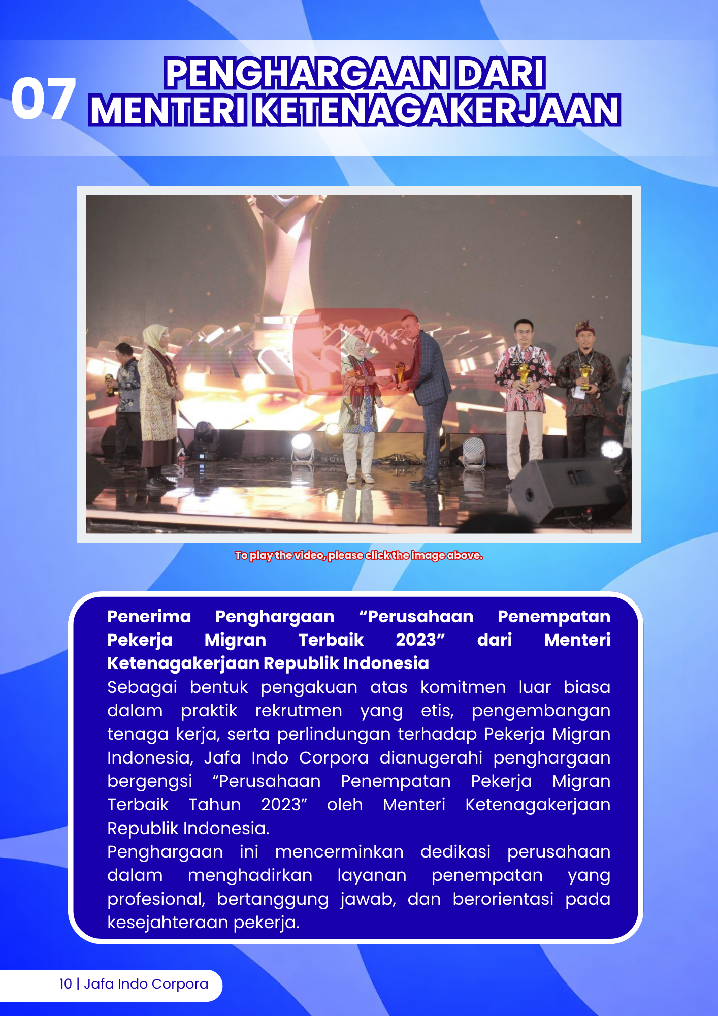 Penghargaan dari Menteri Ketenagakerjaan RI